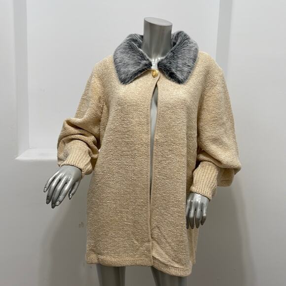 Vintage 90's Side Effects Beige  Knit Sweater Cardigan  Open Front  Size XL - Picture 1 of 14